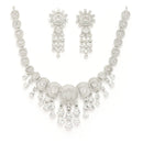 Rhodium Plated Silver Toned Teardrop Shaped White American Diamond Studded Jewellery Set