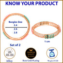 Set Of 2 Rose Gold-Plated Pink and Green Pearls studded Paisley Textured Handcrafted Bangles