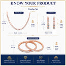 ZENEME Rhodium Plated AD Pastel Square-Cut Tennis Line Necklace Set with Earrings & Bangles for Women & Girls