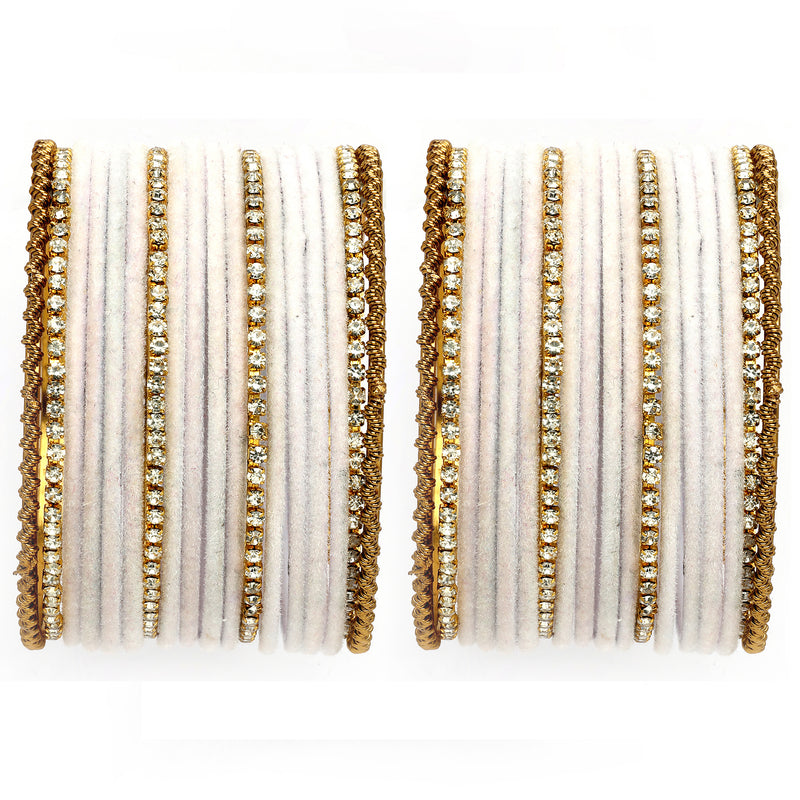 Zeneme Gold-Plated Matte Finish Lavender Velvet Cz Studded Bangles Set Of 36