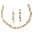 Rose Gold Plated Butterfly Shaped Blue Cubic Zirconia Studded Jewellery Set