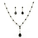 Rhodium Plated Silver Toned Teardrop Shaped Black & White American Diamond Studded Jewellery Set