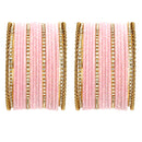 Zeneme Gold-Plated Matte Finish Pink Velvet Cz Studded Bangles Set Of 36