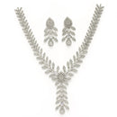 Rhodium Plated Silver Toned Leaf Shaped White American Diamond Studded Jewellery Set