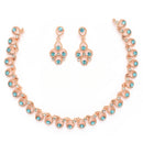 Rose Gold Plated Teardrop Shaped Blue Cubic Zirconia Studded Jewellery Set
