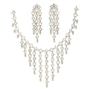 Rhodium Plated Silver Toned Geometrical Shaped White American Diamond Studded Jewellery Set
