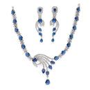 Rhodium Plated Silver Toned Blue & White American Diamond Studded Jewellery Set