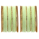 Gold-Plated Pastel Green Matte Finish Velvet Cz Studded Bangles Set Of 36