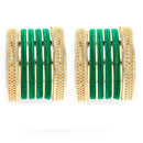Gold-Plated Matte Finish Green Velvet Textured Bangles Set Of 30