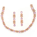 Rose Gold Plated Butterfly Shaped Lavender Cubic Zirconia Studded Jewellery Set