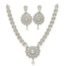 Rhodium Plated Silver Toned Ornate Shaped White American Diamond Studded Jewellery Set