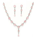 Rhodium Plated Silver Toned Circle Shaped Pink American Diamond Studded Jewellery Set