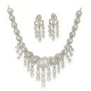 Rhodium Plated Silver Toned Floral White American Diamond Studded Jewellery Set