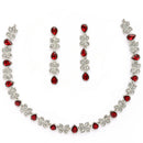 Rhodium Plated Silver Toned Butterfly Shaped Red Cubic Zirconia Studded Jewellery Set