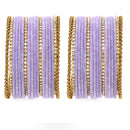 Zeneme Gold-Plated Matte Finish Violet Velvet Cz Studded Bangles Set Of 36