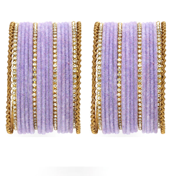 Zeneme Gold-Plated Matte Finish Violet Velvet Cz Studded Bangles Set Of 36