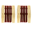 Gold-Plated Matte Finish Maroon Velvet Textured Bangles Set Of 30