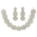 Rhodium Plated Silver Toned Floral Shaped White American Diamond Studded Jewellery Set