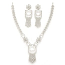 Rhodium Plated Silver Toned White American Diamond Studded Jewellery Set