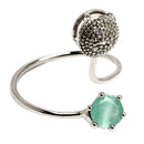 Rhodium-Plated Silver Toned Sea Green & White American Diamond studded Round Shaped Jewellery Set
