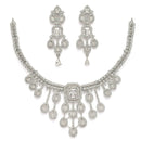 Rhodium Plated Silver Toned Teardrop White American Diamond Studded Jewellery Set