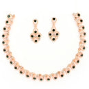 Rose Gold Plated Teardrop Shaped Cubic Zirconia Studded Necklace With Earrings Jewellery Set