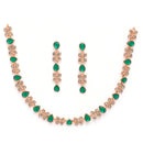 Rose Gold Plated Butterfly Shaped Green Cubic Zirconia Studded Jewellery Set