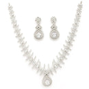 Rhodium Plated Silver Toned White American Diamond Studded Jewellery Set