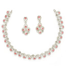 Rhodium Plated Silver Toned Teardrop Shaped Pink Cubic Zirconia Studded Jewellery Set