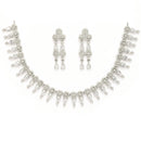 Rhodium Plated Silver Toned Geometrical Shaped White American Diamond Studded Jewellery Set
