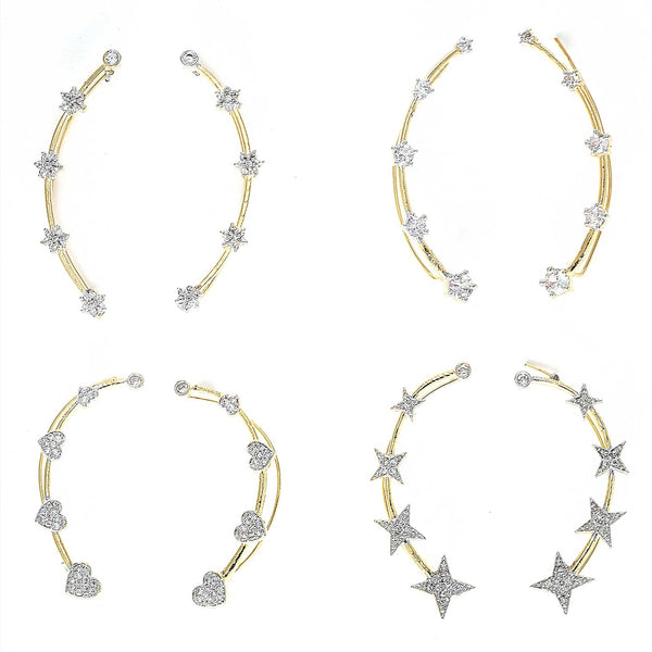 Gold Plated Elegant Star & Pearl Ear Climber Ear Cuffs