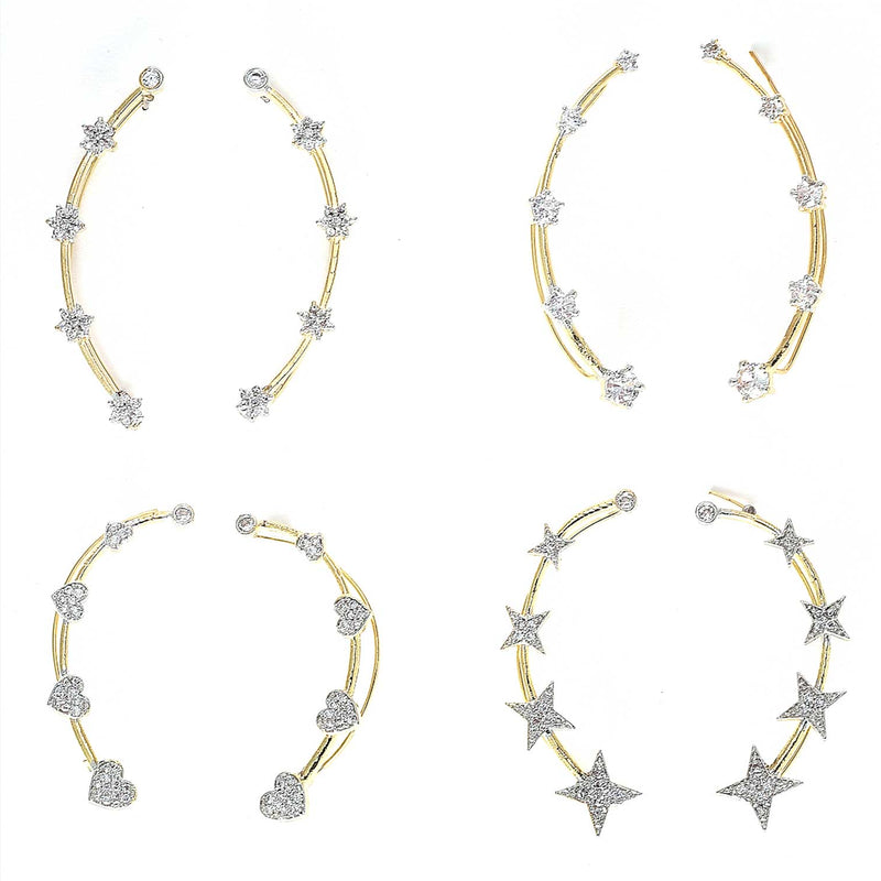 Gold Plated Elegant Star & Pearl Ear Climber Ear Cuffs