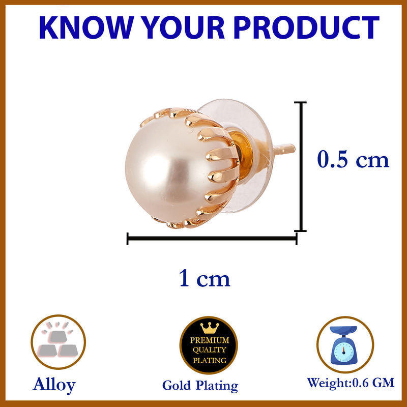 Earring Engraved Pearl Daily Office Wear Push Back Stud Jewellery For Girls and Women