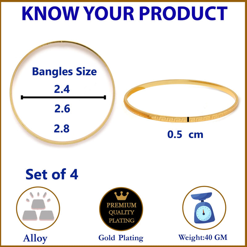 Set Of 4 Gold-Plated Maze Textured Handcarfted Classic Bangles