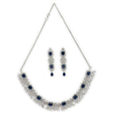 ZENEME Rhodium Plated Blue American Diamond Teardrop Halo Floral Fringe Necklace Set with Earrings & Set of 2 Bangles for Women & Girls