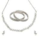ZENEME Rhodium Plated White American Diamond Crystal Leaf Vine Necklace Set with Earrings & Set of 2 Bangles for Women & Girls