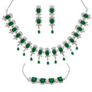 ZENEME Set of 3 Rhodium Plated AD Floral Fringe Bracelets & Necklace Set Jewellery Set For Women & Girls Silver Toned