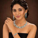 ZENEME Set of 3 Rhodium Plated AD Necklace Set & Bracelet Jewellery Set For Women & Girls