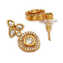 ZENEME Gold Plated AD Traditional Minimal Round Kundan Floral Necklace with Matching Earring Jewellery Set For Women & Girls Gold Toned Necklace Set For Woman