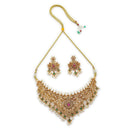 ZENEME Gold Plated AD Floral Lattice Fringe Traditional Necklace Set with Matching Earring Jewellery Set For Women & Girls