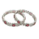 ZENEME Rhodium Plated Red American Diamond Baguette Bloom Fringe Necklace Set with Earrings & Set of 2 Bangles for Women & Girls