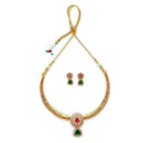 ZENEME Gold Plated AD Dual Teardrop Sunburst Necklace with Matching Earring Jewellery Set For Women & Girls Gold Toned Necklace Set For Woman