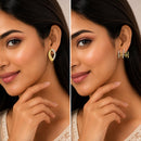 Gold Plated Leaf & Mini Crystal Stud Earrings Set of 2 Pairs for Women & Girls