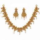 ZENEME Gold Plated Traditional Pearl Cluster Necklace with Matching Earring Antique Jewellery Set For Women & Girls Gold Toned Necklace Set For Woman