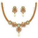 ZENEME Gold Plated AD Kundan Floral Pearl Drop Necklace with Matching Earring Jewellery Set For Women & Girls Gold Toned Necklace Set For Woman