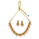 ZENEME Gold Plated Traditional Pearl Cluster Necklace with Matching Earring Antique Jewellery Set For Women & Girls Gold Toned Necklace Set For Woman