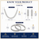 ZENEME Rhodium Plated White American Diamond Marquise Leaf Vine Necklace Set with Earrings & Set of 2 Bangles for Women & Girls