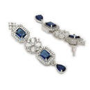ZENEME Rhodium Plated Blue American Diamond Teardrop Halo Floral Fringe Necklace Set with Earrings & Set of 2 Bangles for Women & Girls