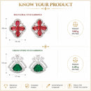 Rhodium Plated Four-Petal Flower & Triangle Leaf Stud Earrings for Women & Girls