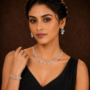ZENEME Set of 3 Rhodium Plated AD Necklace Set & Bracelet Jewellery Set For Women & Girls